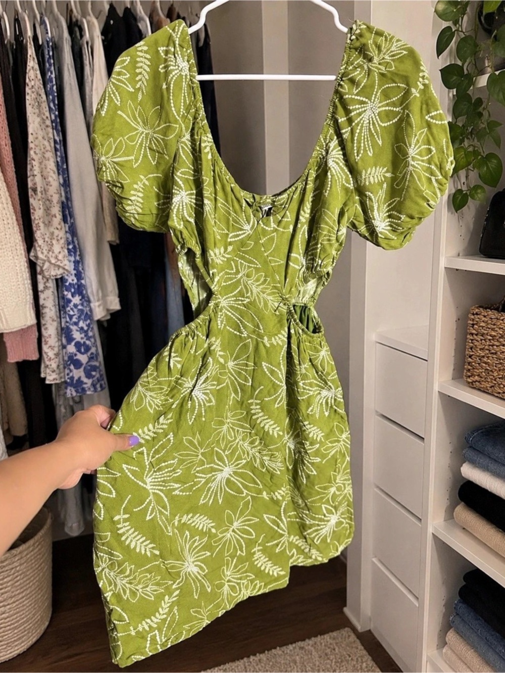 Liberty Love Floral Mini Dress in Green & White Large Like New